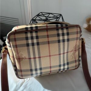 Burberry Beige Check Crossbody Bag with Brown Trim